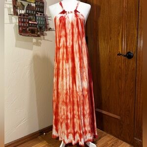 Easel Coral and White Tie Dye Maxi Dress Beach Resort Cotton